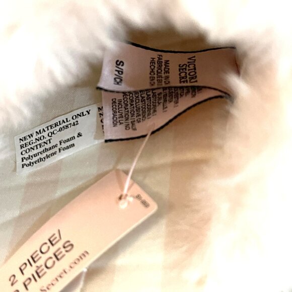 New Victoria's Secret Slippers Small 5 6 Pink White Stripe Satin Faux Fur NWT - Picture 10 of 14